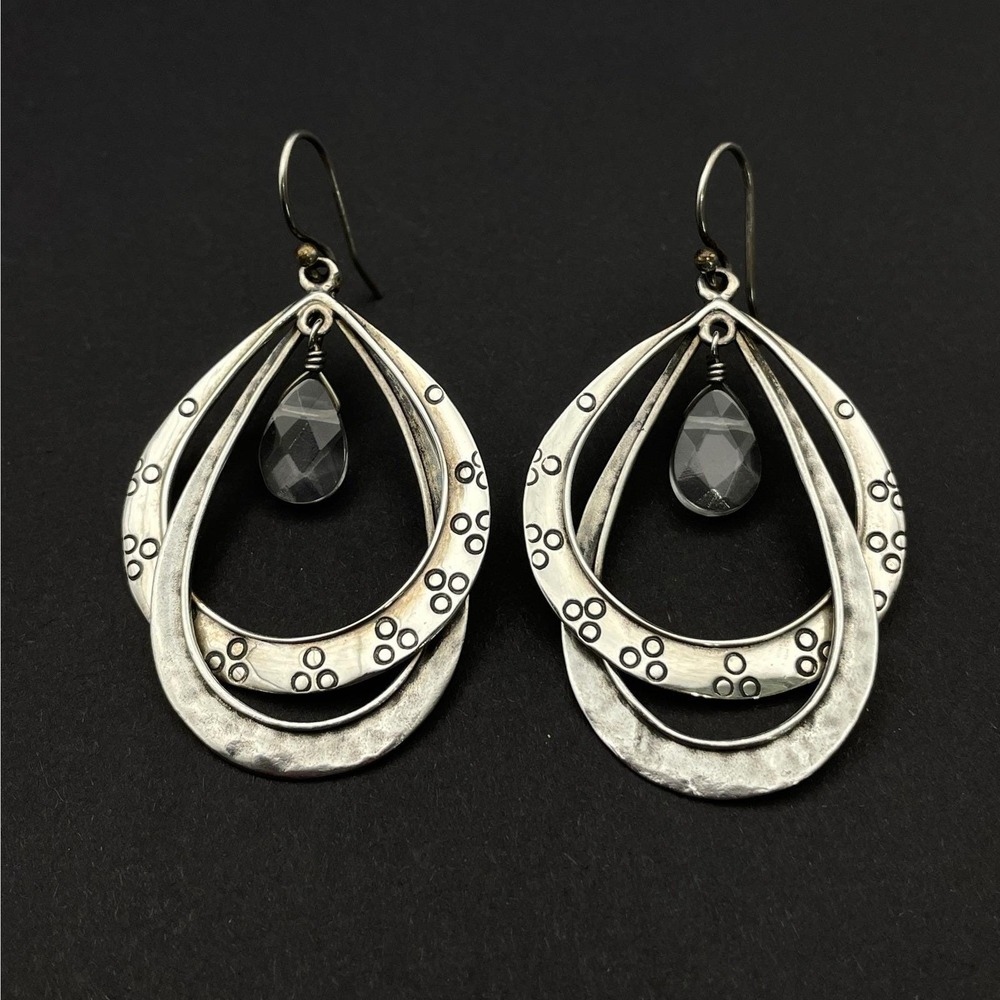 Silpada W1681 Sterling Silver Double Hoop Dangle Earrings Glass Drop Boho
